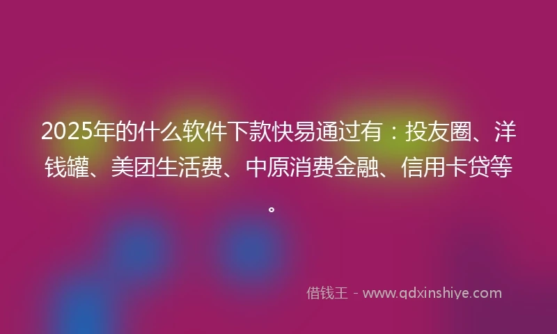 2025年的什么软件下款快易通过有：投友圈、洋钱罐、美团生活费、中原消费金融、信用卡贷等。