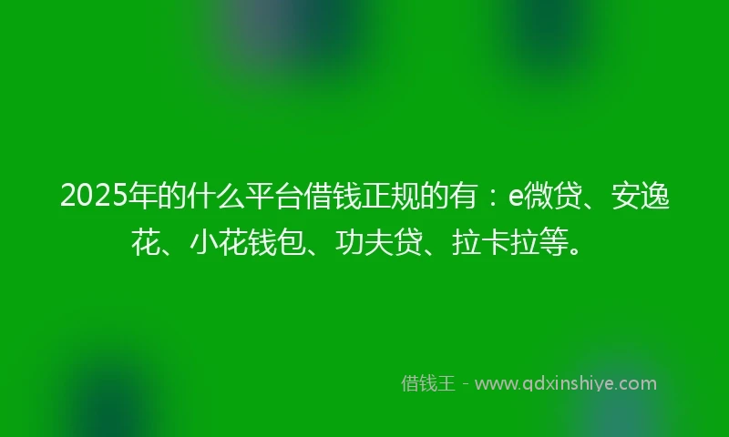 2025年的什么平台借钱正规的有：e微贷、安逸花、小花钱包、功夫贷、拉卡拉等。