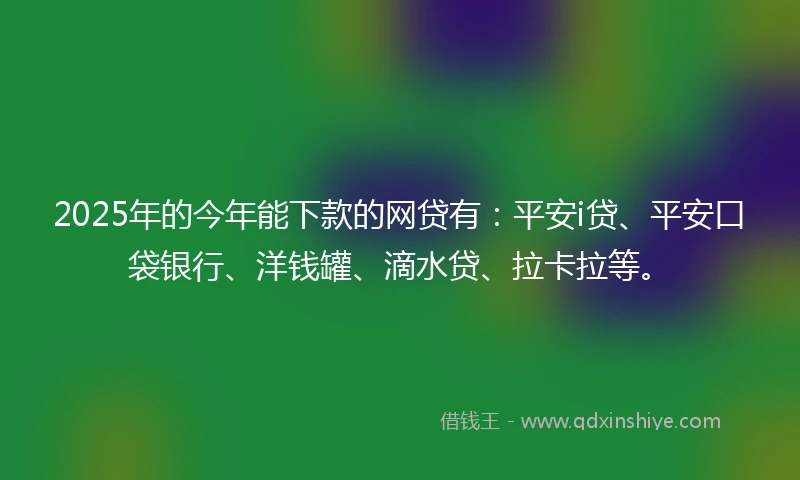 2025年的今年能下款的网贷有：平安i贷、平安口袋银行、洋钱罐、滴水贷、拉卡拉等。