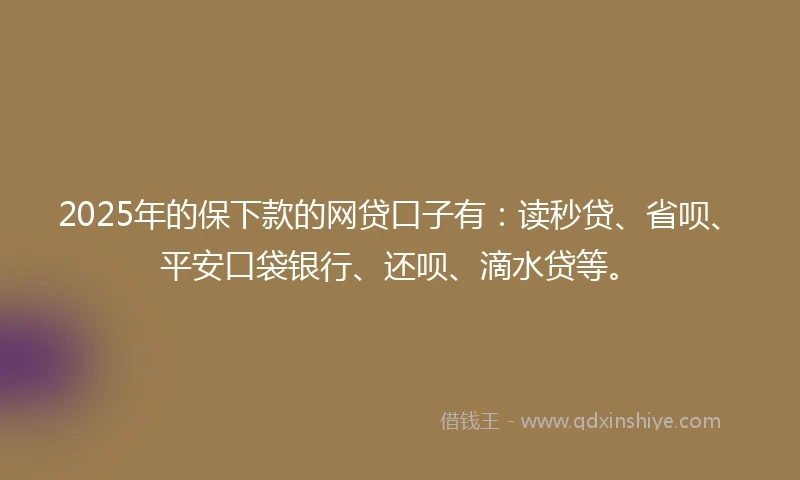 2025年的保下款的网贷口子有：读秒贷、省呗、平安口袋银行、还呗、滴水贷等。