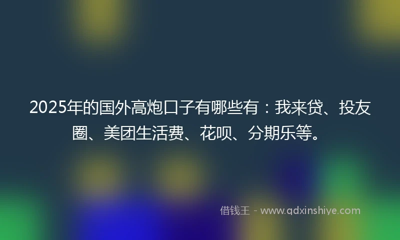 2025年的国外高炮口子有哪些有：我来贷、投友圈、美团生活费、花呗、分期乐等。