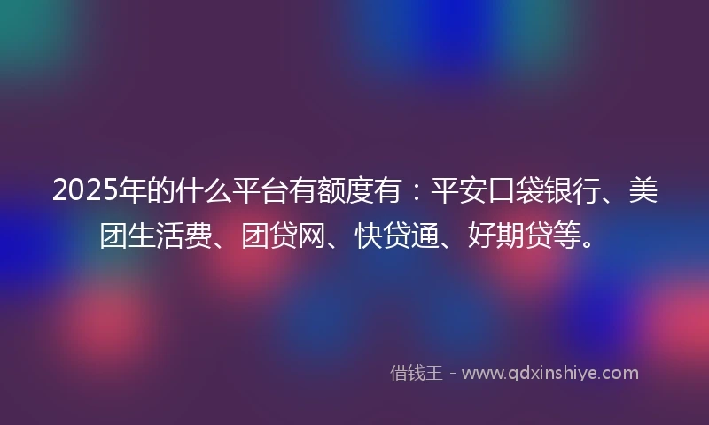 2025年的什么平台有额度有：平安口袋银行、美团生活费、团贷网、快贷通、好期贷等。