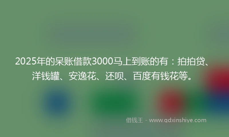 2025年的呆账借款3000马上到账的有：拍拍贷、洋钱罐、安逸花、还呗、百度有钱花等。