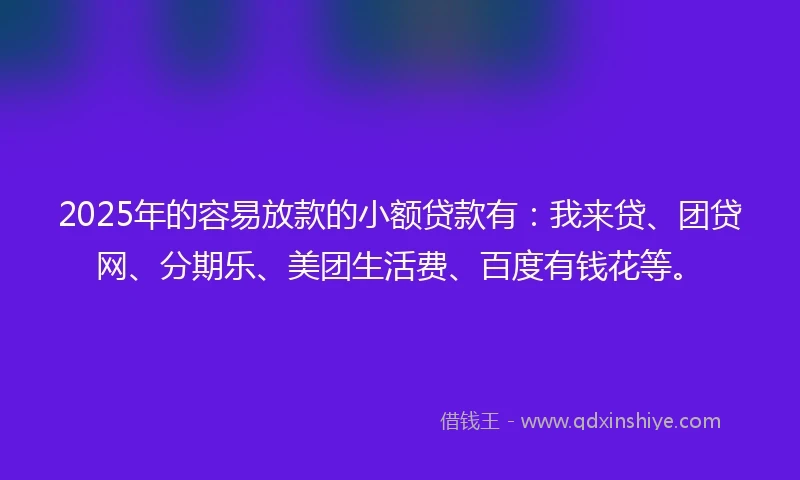 2025年的容易放款的小额贷款有：我来贷、团贷网、分期乐、美团生活费、百度有钱花等。