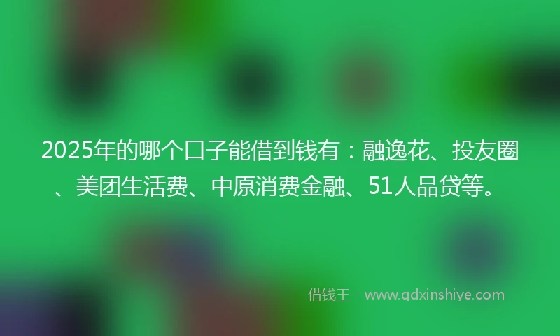 2025年的哪个口子能借到钱有：融逸花、投友圈、美团生活费、中原消费金融、51人品贷等。