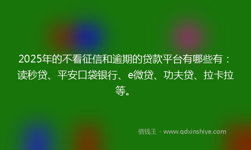 2025年的不看征信和逾期的贷款平台有哪些有：读秒贷、平安口袋银行、e微贷、功夫贷、拉卡拉等。