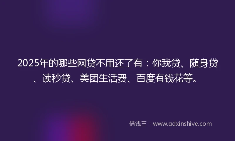 2025年的哪些网贷不用还了有：你我贷、随身贷、读秒贷、美团生活费、百度有钱花等。