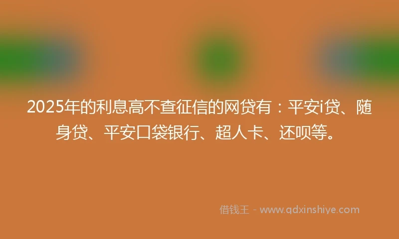 2025年的利息高不查征信的网贷有：平安i贷、随身贷、平安口袋银行、超人卡、还呗等。
