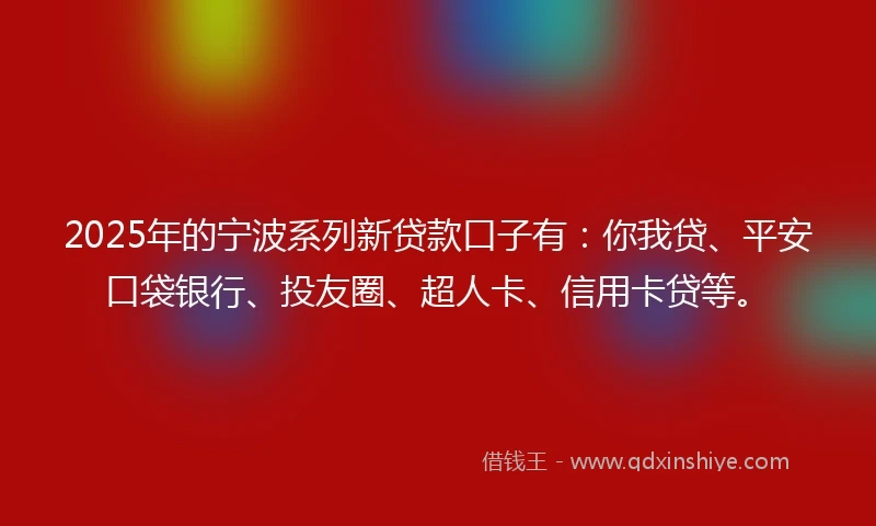 2025年的宁波系列新贷款口子有：你我贷、平安口袋银行、投友圈、超人卡、信用卡贷等。