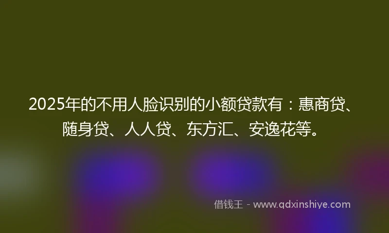 2025年的不用人脸识别的小额贷款有：惠商贷、随身贷、人人贷、东方汇、安逸花等。