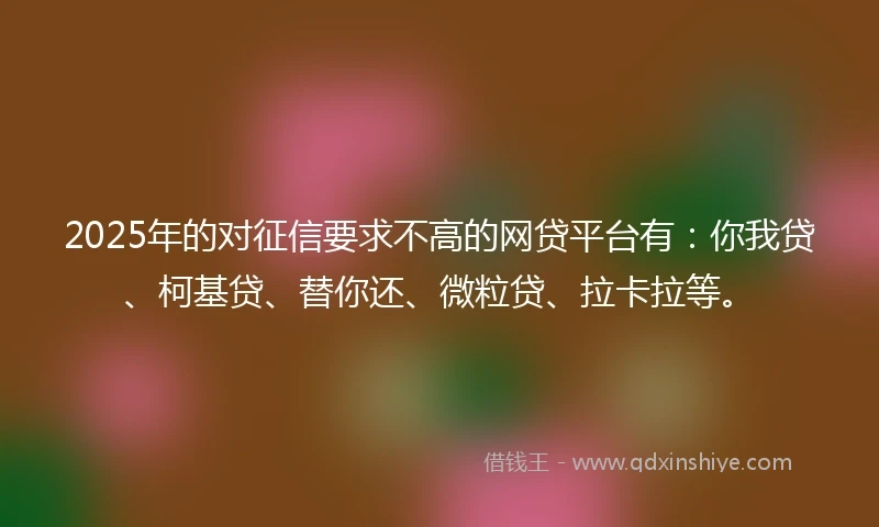 2025年的对征信要求不高的网贷平台有：你我贷、柯基贷、替你还、微粒贷、拉卡拉等。