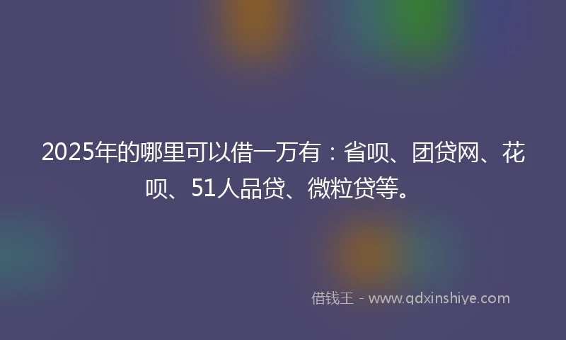 2025年的哪里可以借一万有：省呗、团贷网、花呗、51人品贷、微粒贷等。