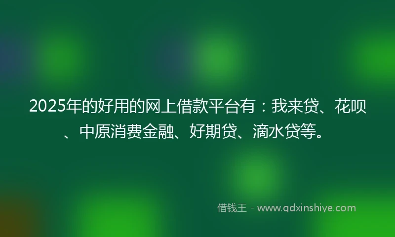2025年的好用的网上借款平台有：我来贷、花呗、中原消费金融、好期贷、滴水贷等。