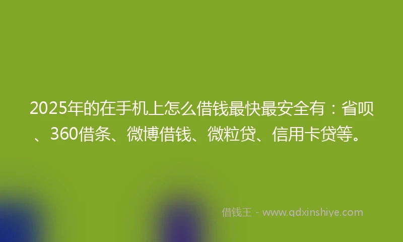 2025年的在手机上怎么借钱最快最安全有：省呗、360借条、微博借钱、微粒贷、信用卡贷等。