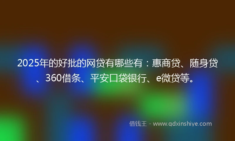 2025年的好批的网贷有哪些有：惠商贷、随身贷、360借条、平安口袋银行、e微贷等。