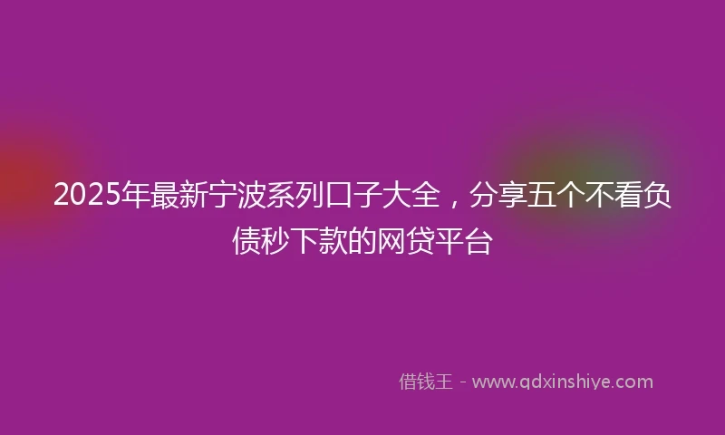 2025年最新宁波系列口子大全，分享五个不看负债秒下款的网贷平台