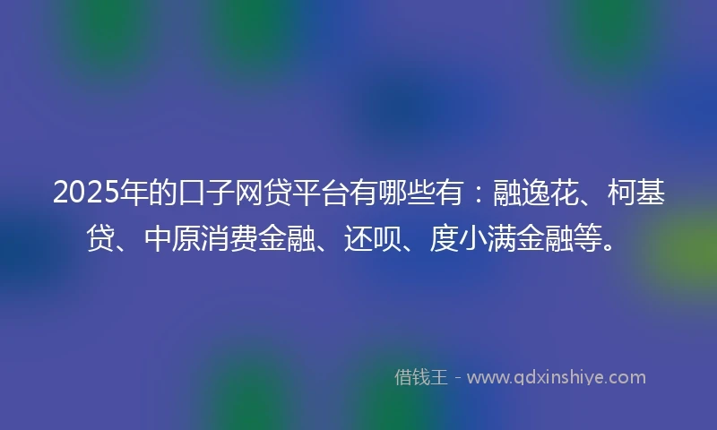 2025年的口子网贷平台有哪些有：融逸花、柯基贷、中原消费金融、还呗、度小满金融等。