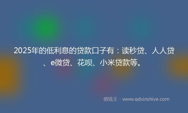 2025年的低利息的贷款口子有：读秒贷、人人贷、e微贷、花呗、小米贷款等。