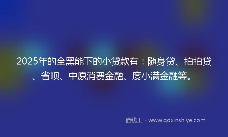 2025年的全黑能下的小贷款有：随身贷、拍拍贷、省呗、中原消费金融、度小满金融等。