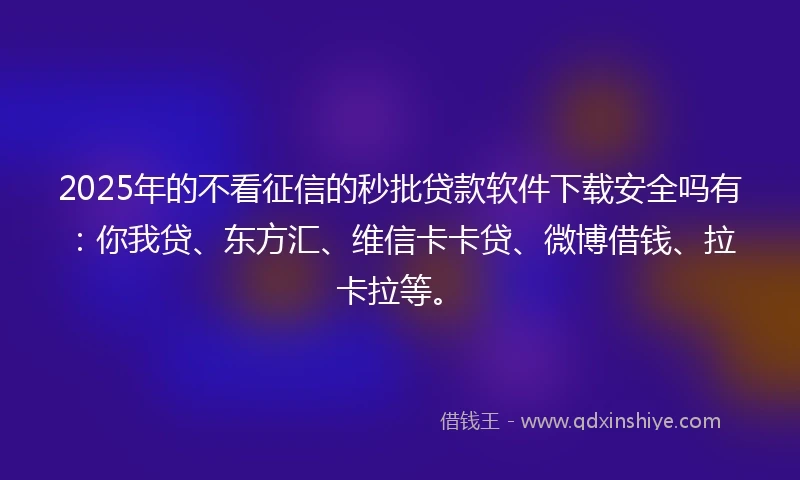 2025年的不看征信的秒批贷款软件下载安全吗有：你我贷、东方汇、维信卡卡贷、微博借钱、拉卡拉等。