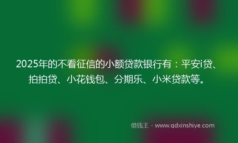 2025年的不看征信的小额贷款银行有：平安i贷、拍拍贷、小花钱包、分期乐、小米贷款等。