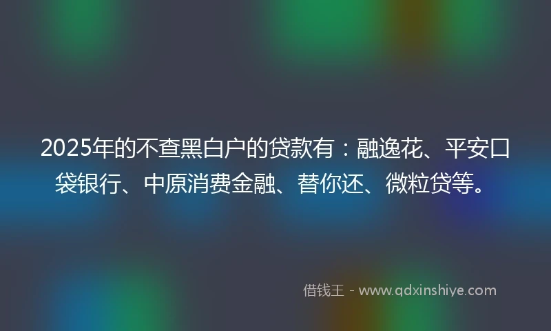 2025年的不查黑白户的贷款有：融逸花、平安口袋银行、中原消费金融、替你还、微粒贷等。