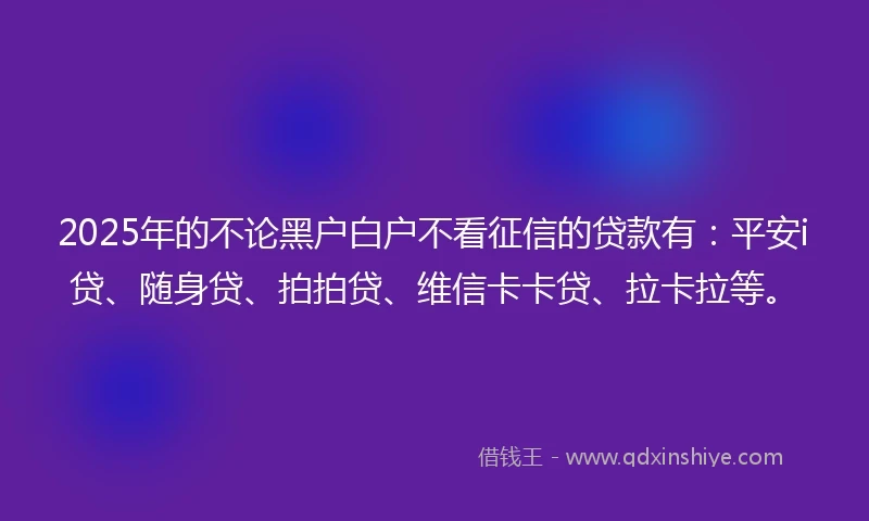 2025年的不论黑户白户不看征信的贷款有：平安i贷、随身贷、拍拍贷、维信卡卡贷、拉卡拉等。