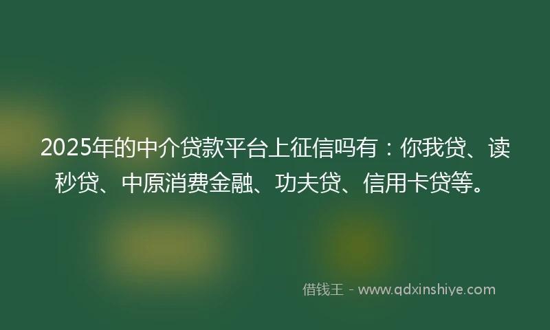 2025年的中介贷款平台上征信吗有：你我贷、读秒贷、中原消费金融、功夫贷、信用卡贷等。