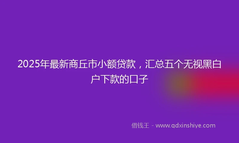 2025年最新商丘市小额贷款，汇总五个无视黑白户下款的口子