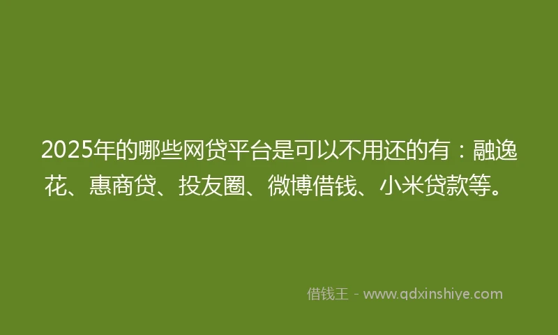 2025年的哪些网贷平台是可以不用还的有：融逸花、惠商贷、投友圈、微博借钱、小米贷款等。