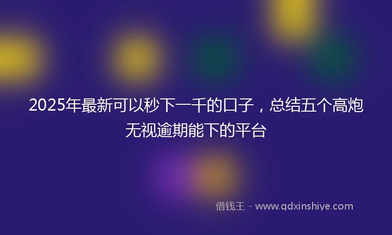 2025年最新可以秒下一千的口子，总结五个高炮无视逾期能下的平台