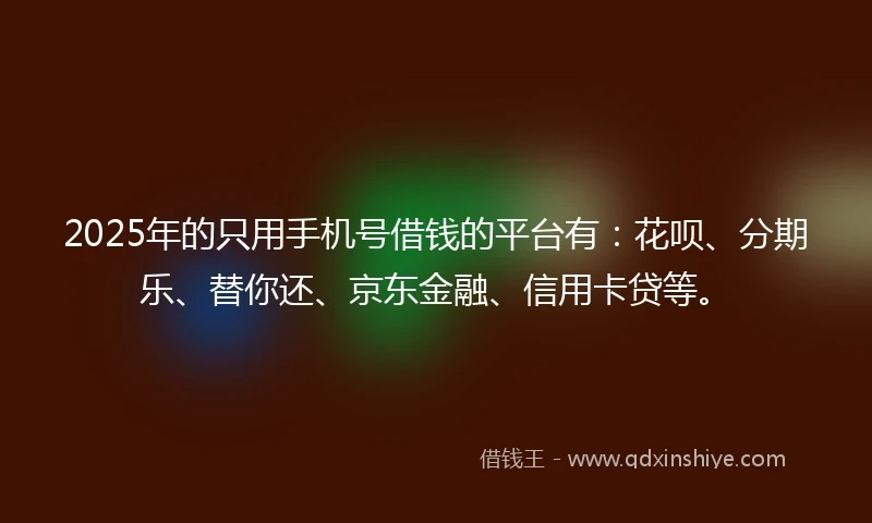 2025年的只用手机号借钱的平台有：花呗、分期乐、替你还、京东金融、信用卡贷等。