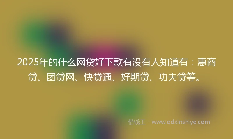 2025年的什么网贷好下款有没有人知道有：惠商贷、团贷网、快贷通、好期贷、功夫贷等。