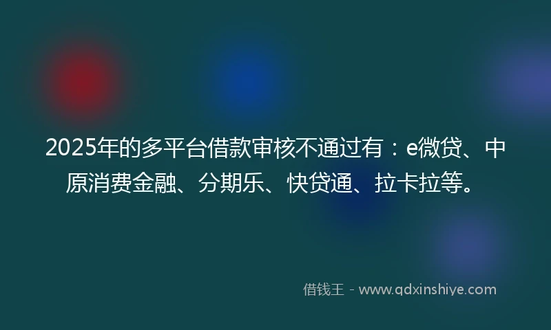 2025年的多平台借款审核不通过有：e微贷、中原消费金融、分期乐、快贷通、拉卡拉等。
