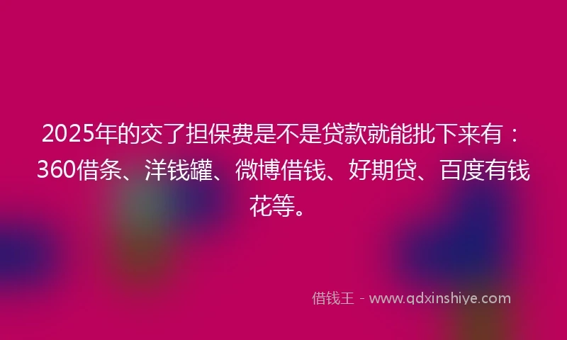 2025年的交了担保费是不是贷款就能批下来有：360借条、洋钱罐、微博借钱、好期贷、百度有钱花等。