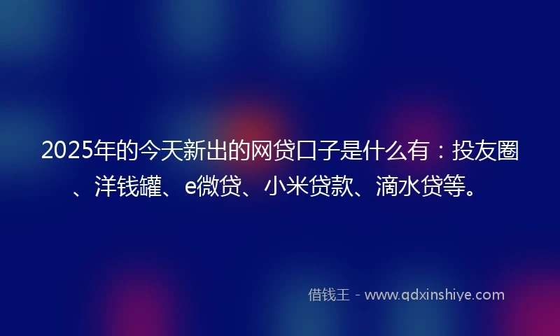 2025年的今天新出的网贷口子是什么有：投友圈、洋钱罐、e微贷、小米贷款、滴水贷等。