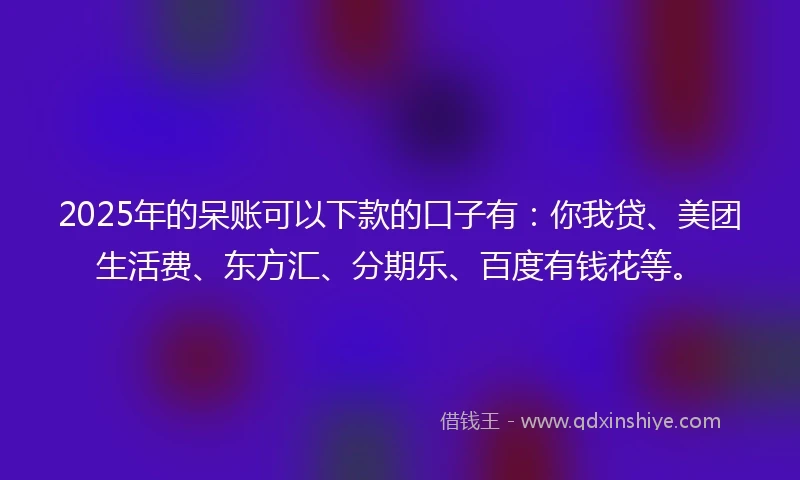 2025年的呆账可以下款的口子有：你我贷、美团生活费、东方汇、分期乐、百度有钱花等。