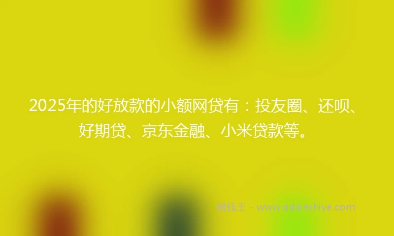 2025年的好放款的小额网贷有：投友圈、还呗、好期贷、京东金融、小米贷款等。
