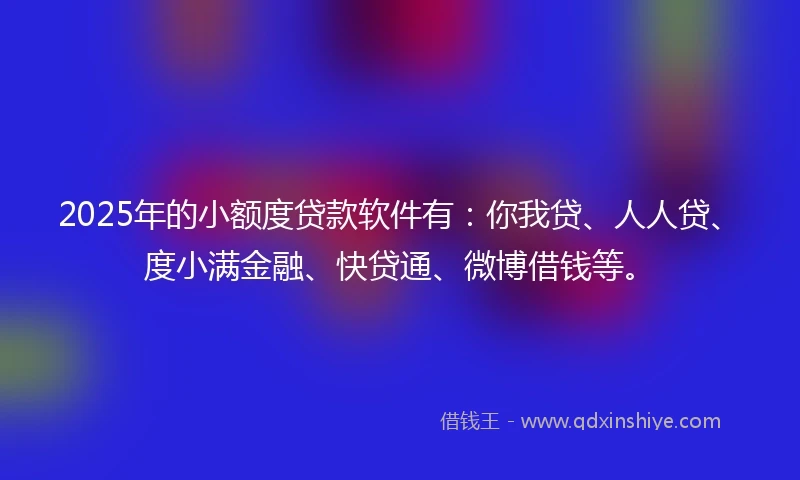 2025年的小额度贷款软件有：你我贷、人人贷、度小满金融、快贷通、微博借钱等。
