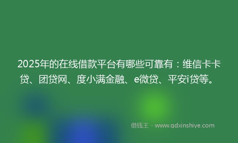 2025年的在线借款平台有哪些可靠有：维信卡卡贷、团贷网、度小满金融、e微贷、平安i贷等。