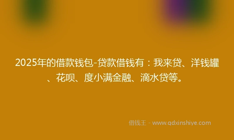 2025年的借款钱包-贷款借钱有：我来贷、洋钱罐、花呗、度小满金融、滴水贷等。