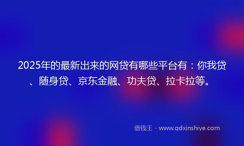 2025年的最新出来的网贷有哪些平台有：你我贷、随身贷、京东金融、功夫贷、拉卡拉等。