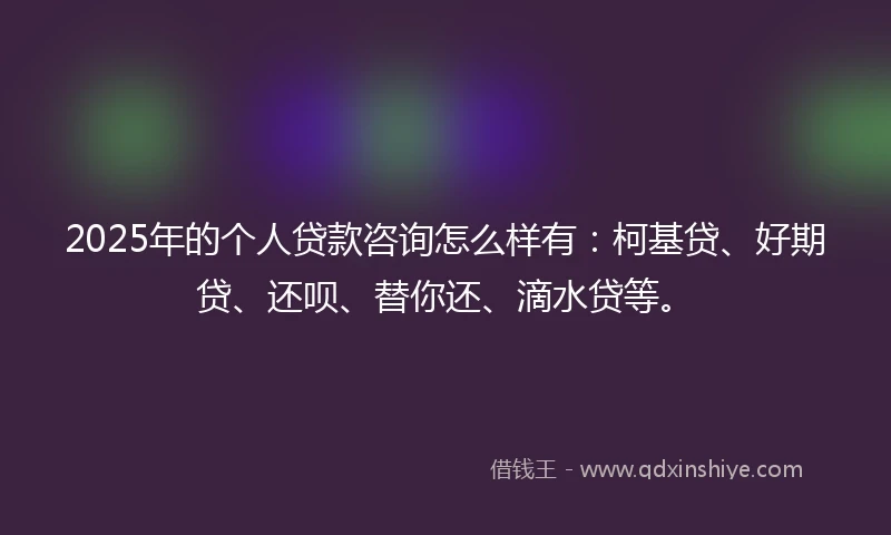 2025年的个人贷款咨询怎么样有：柯基贷、好期贷、还呗、替你还、滴水贷等。