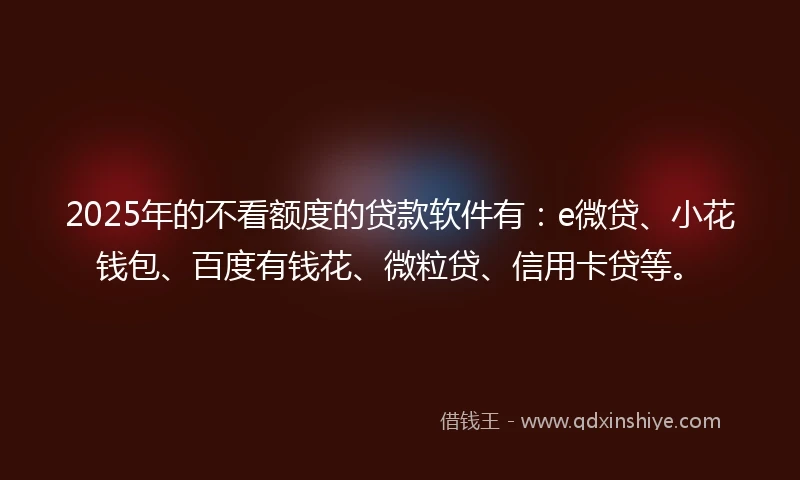 2025年的不看额度的贷款软件有：e微贷、小花钱包、百度有钱花、微粒贷、信用卡贷等。