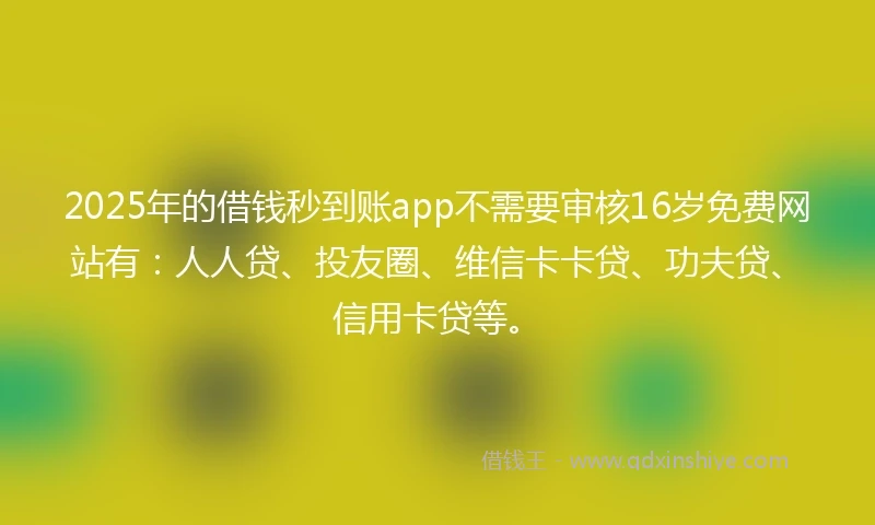 2025年的借钱秒到账app不需要审核16岁免费网站有：人人贷、投友圈、维信卡卡贷、功夫贷、信用卡贷等。
