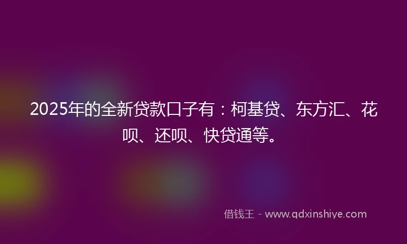 2025年的全新贷款口子有：柯基贷、东方汇、花呗、还呗、快贷通等。