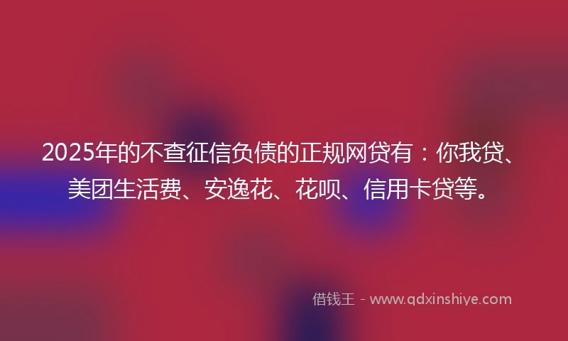 2025年的不查征信负债的正规网贷有：你我贷、美团生活费、安逸花、花呗、信用卡贷等。