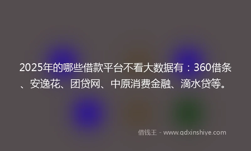 2025年的哪些借款平台不看大数据有：360借条、安逸花、团贷网、中原消费金融、滴水贷等。