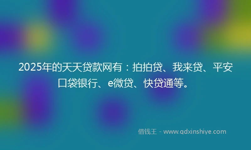 2025年的天天贷款网有：拍拍贷、我来贷、平安口袋银行、e微贷、快贷通等。