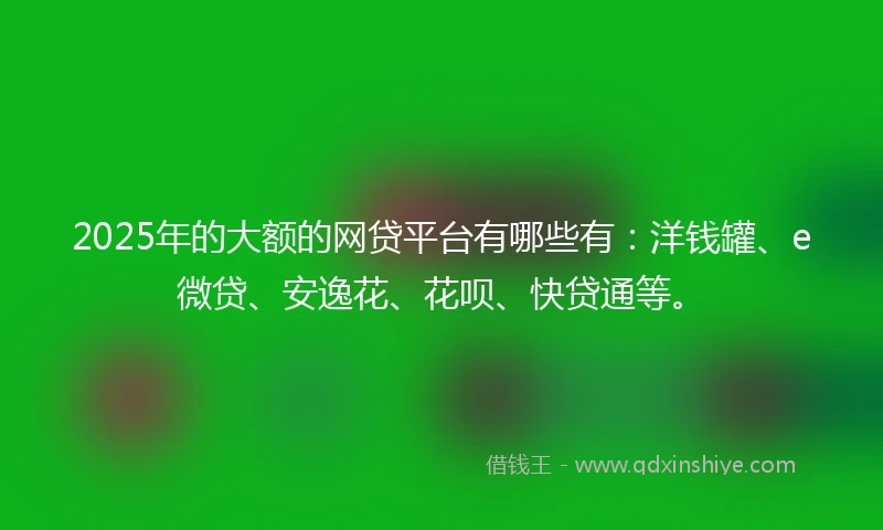 2025年的大额的网贷平台有哪些有：洋钱罐、e微贷、安逸花、花呗、快贷通等。